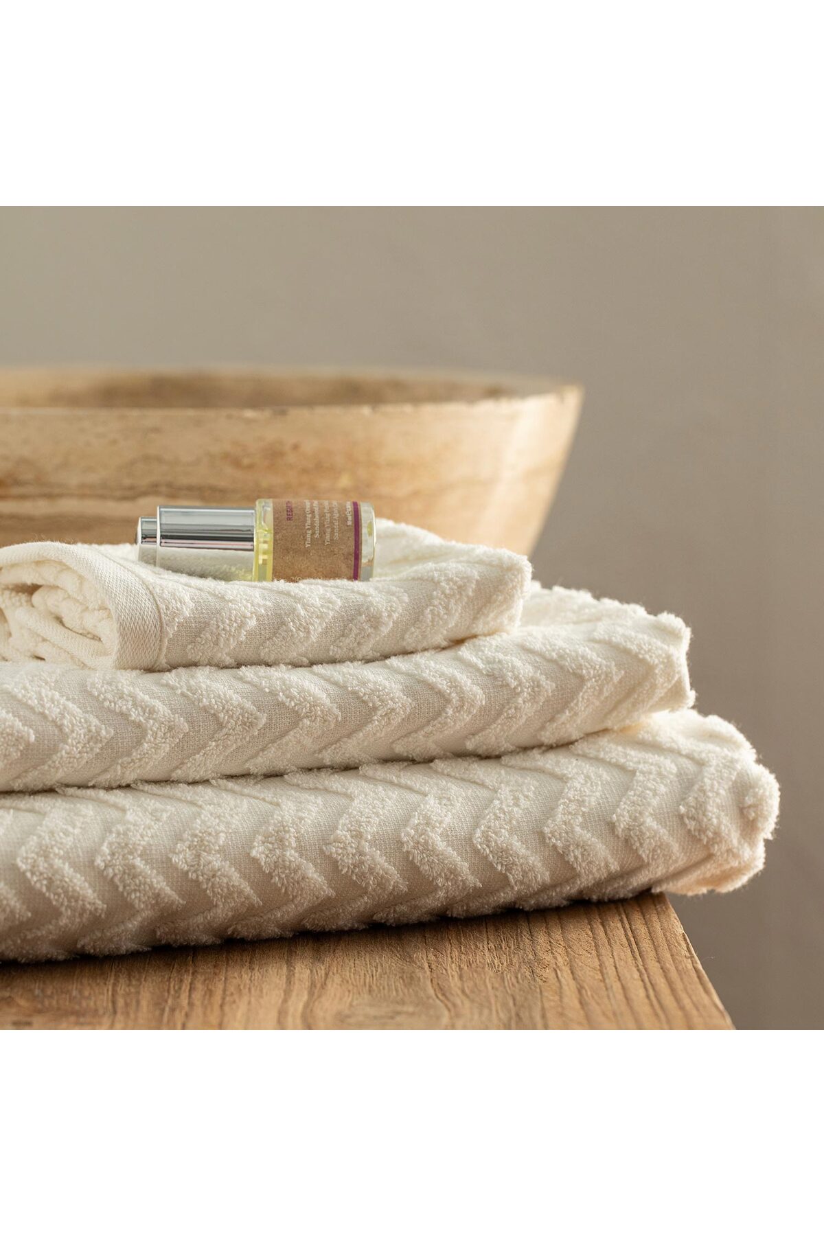 Chakra Zıgzag %100 Pamuk 3'lu Yüz Havlusu Seti 50x80 cm Mürdüm/Bej/Ekru - Görsel 3