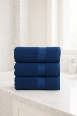 Lucy and Home 3lü Nokta Bordürlü Lacivert Havlu Seti 40x60 Cm