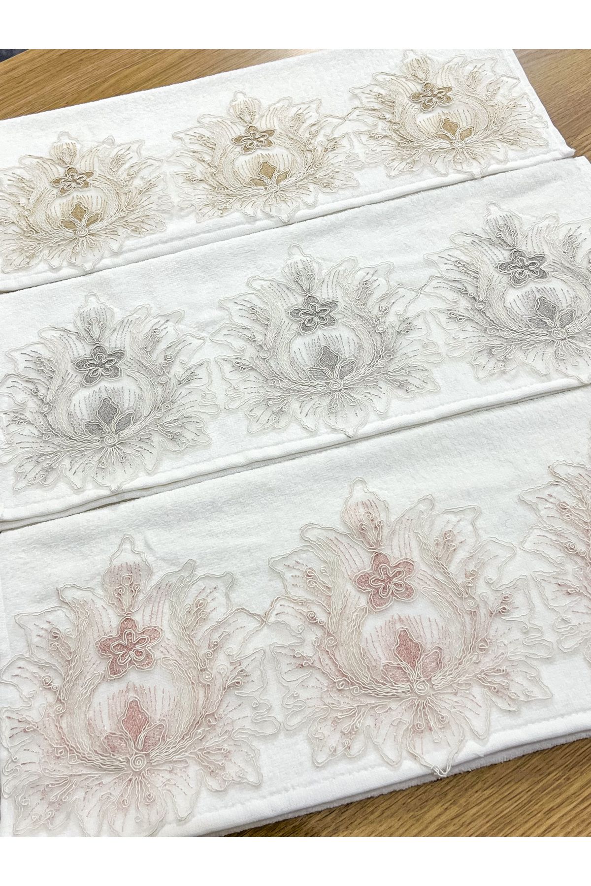 AYHANHOME 6 LI Fransız Güpürlü Çeyizlik 50x90 Kadife El ve Yüz Havlusu - Görsel 2