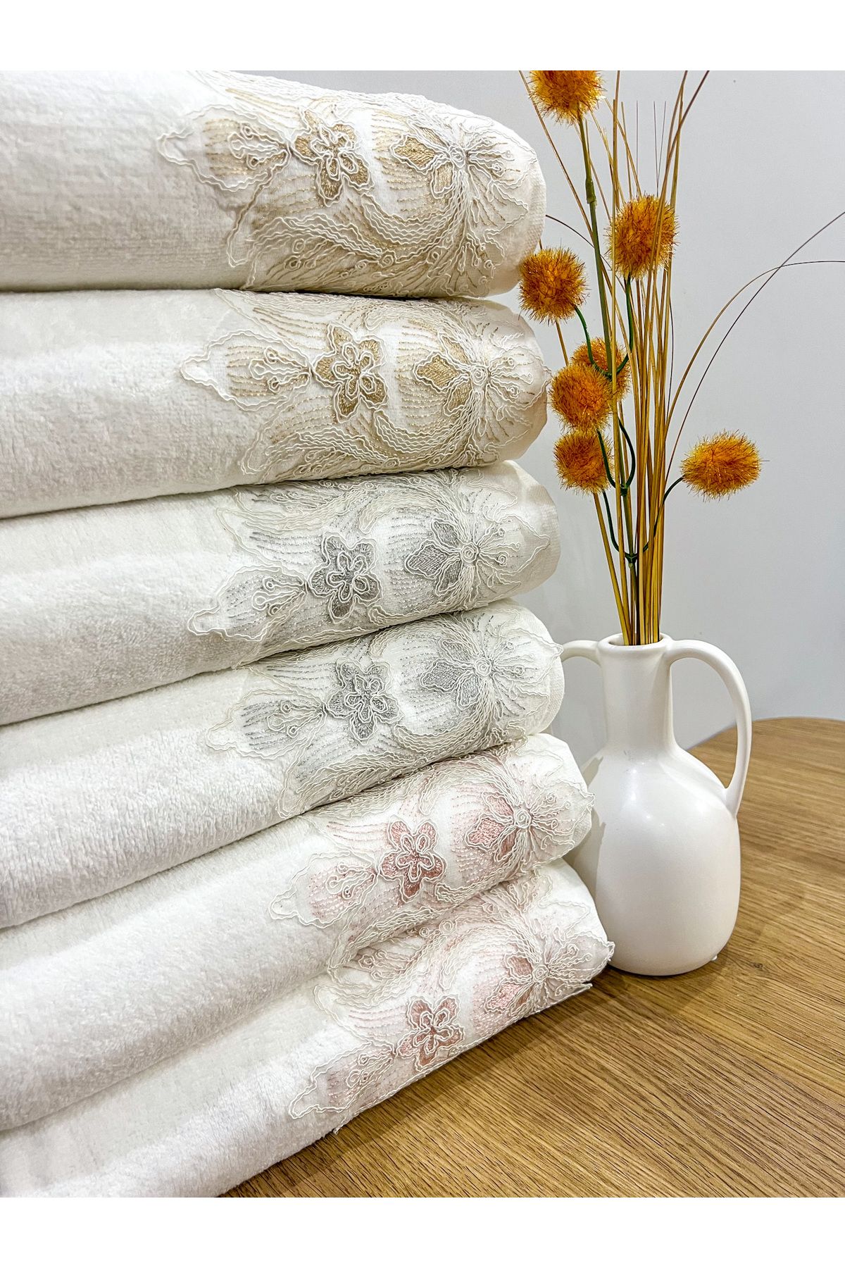 AYHANHOME 6 LI Fransız Güpürlü Çeyizlik 50x90 Kadife El ve Yüz Havlusu - Görsel 3