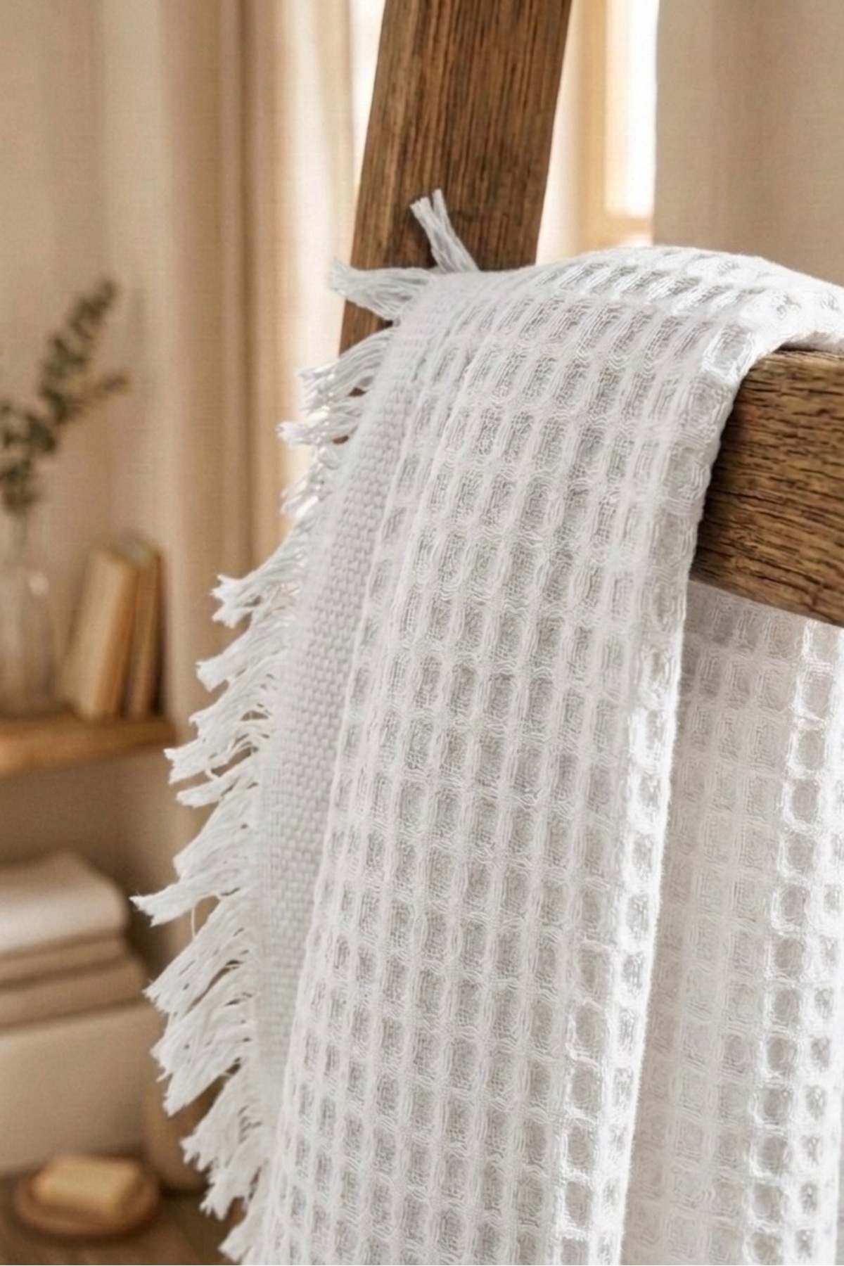 Nilteks %100 Pamuk Waffle Desenli Vücut Havlusu - Natural - 70x140 cm Banyo ve Plaj Havlusu Beyaz - Görsel 3