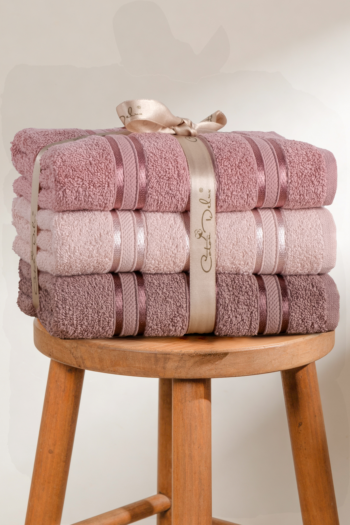 Coton Delux Pera 3'lü %100 Pamuk Havlu Seti | El, Yüz - Saç Havlusu | Çantalı, Çeyizlik, Hediyelik| 50x90 cm