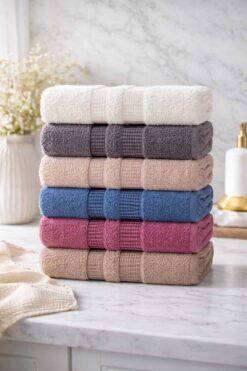 POKUT 6'lı Lüks Pamuklu El ve Yüz Havlusu Seti (50x90 cm) - Yumuşak Dokulu Yüksek Emici Renkli Havlu