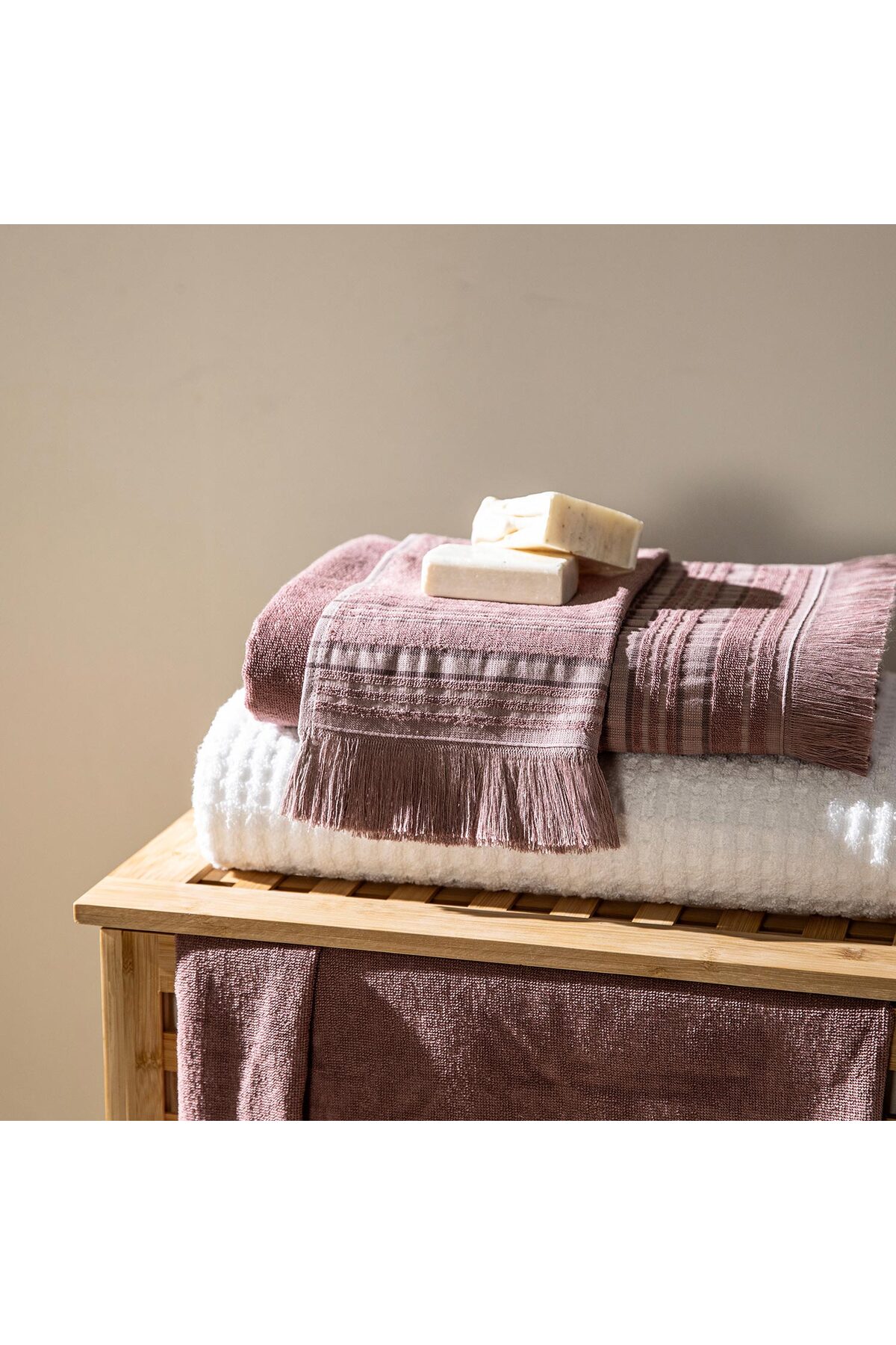 Chakra Derin Yüz Havlusu 50x90cm Küllü Gül/Vizon/Pudra - Görsel 2