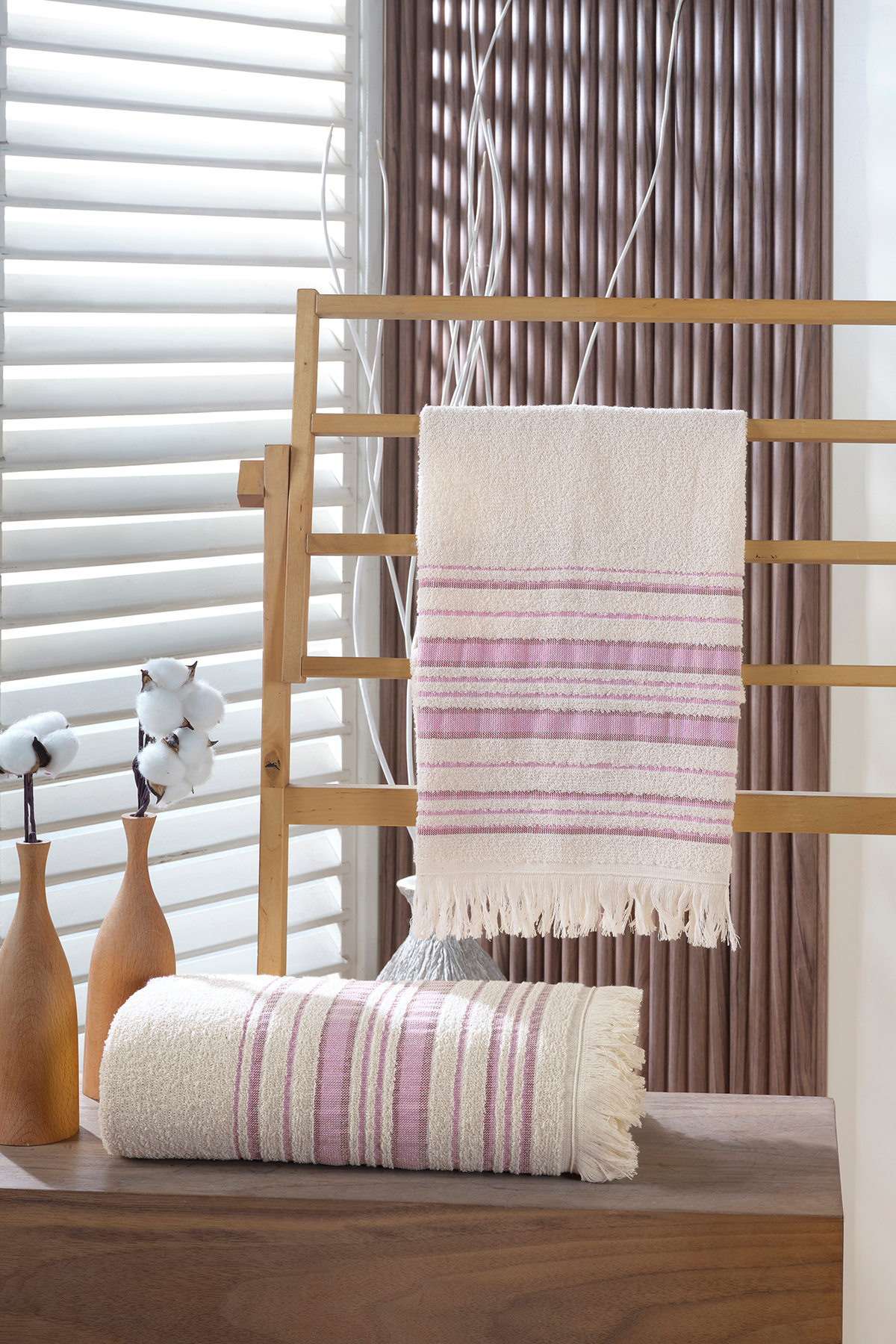 SARİNA renkli bir dünya Retro Saçak Detaylı Pudra Banyo Havlu Takımı 50x90 70x140 - Görsel 2