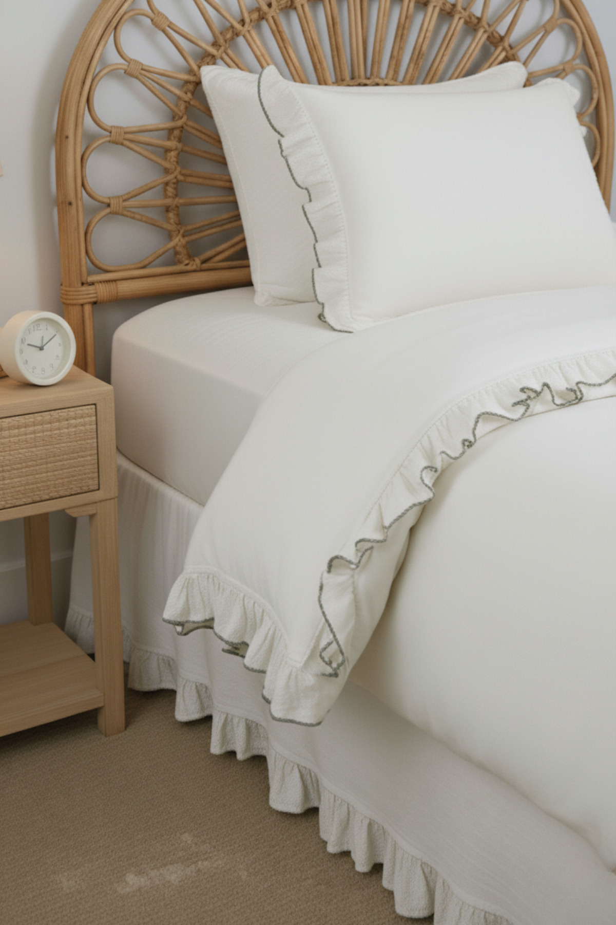 Magnolia Vintage Fırfırlı Tek Kişilik Nevresim Seti - Pamuk, Krem Renk, Yumuşak Şık Tasarım, Çarşafsız - Görsel 2