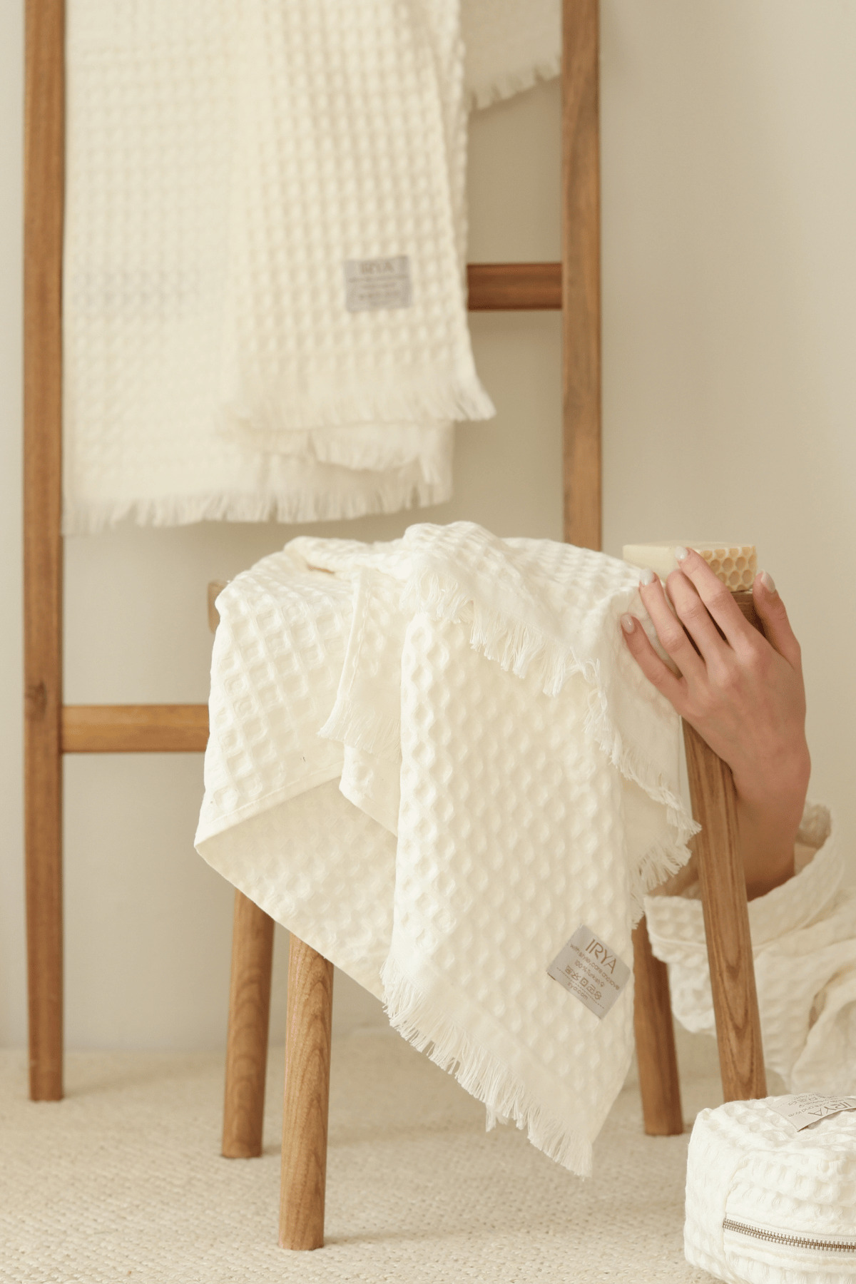 İrya Aura Waffle Yüz Havlusu 50X100 Ekru