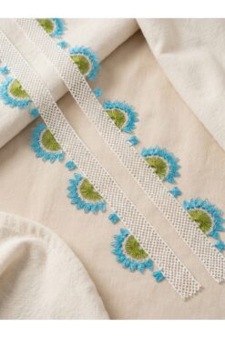 GNN El İşçiliği Gönen İğne Oyası Havlu Kenarı Takımı - 2 Parça Mavi Yeşil Dantel