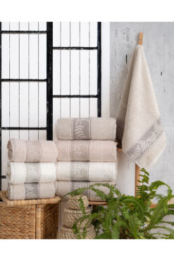 Hazangülü Buldan Üretimi Çeyizlik Lüks Jakarlı Luna 4'lü El/yüz Havlusu I 50x90