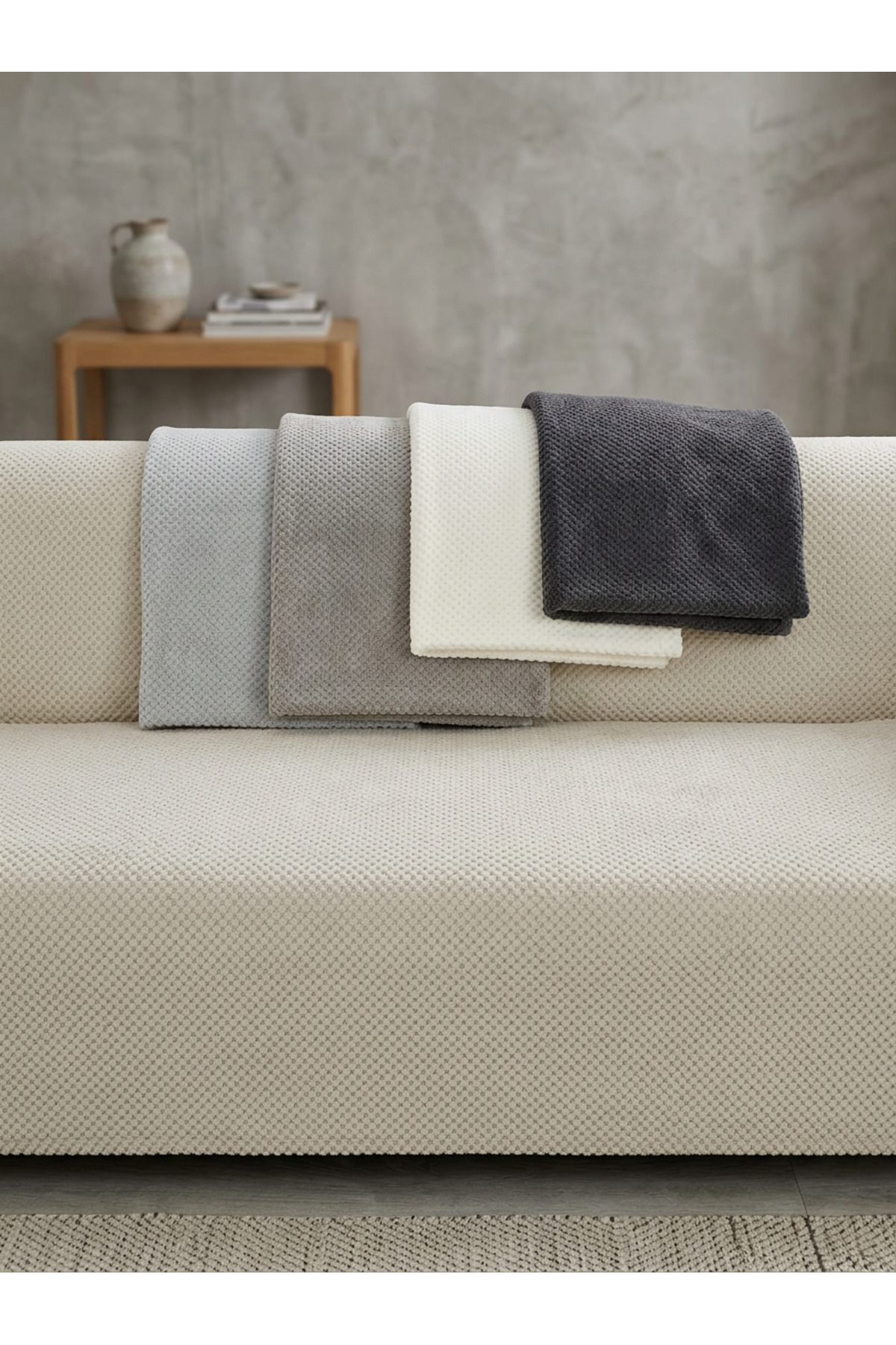 essense Home&Living %100 Bambu BEJ yumuşak tüylü koltuk örtüsü çok amaçlı süngerli koltuk örtüsü ( 170x210)