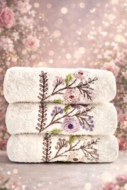 Binna Soft Fresh Cotton 3 lü %100 Pamuklu 3D Kabartma Nakış Desen 30 x 50 cm Mutfak Havlu Seti