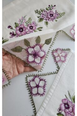 Canya El yapımı iğne oyalı el havlusu ve mutfak havlusu takımı