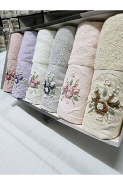 Fiesta Home Elite Bukle Jakarlı Nakışlı Pamuk Havlu 50x90 (6 Adet)