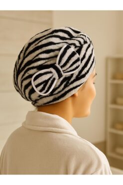 Ender Home Baskılı Fiyonklu Saç Kurulama Bonesi Lastikli Baş Kurutma Havlusu