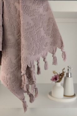 Sevim Lila Saçaklı El Havlusu - 50x90 %100 Pamuk Otantik Havlu - Yüksek Su Emiciliği