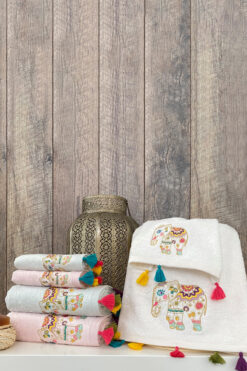 MARİBOR FİL - %70 Bambu / %30 Pamuk Nakışlı El Havlusu - 6'lı Set 50x90