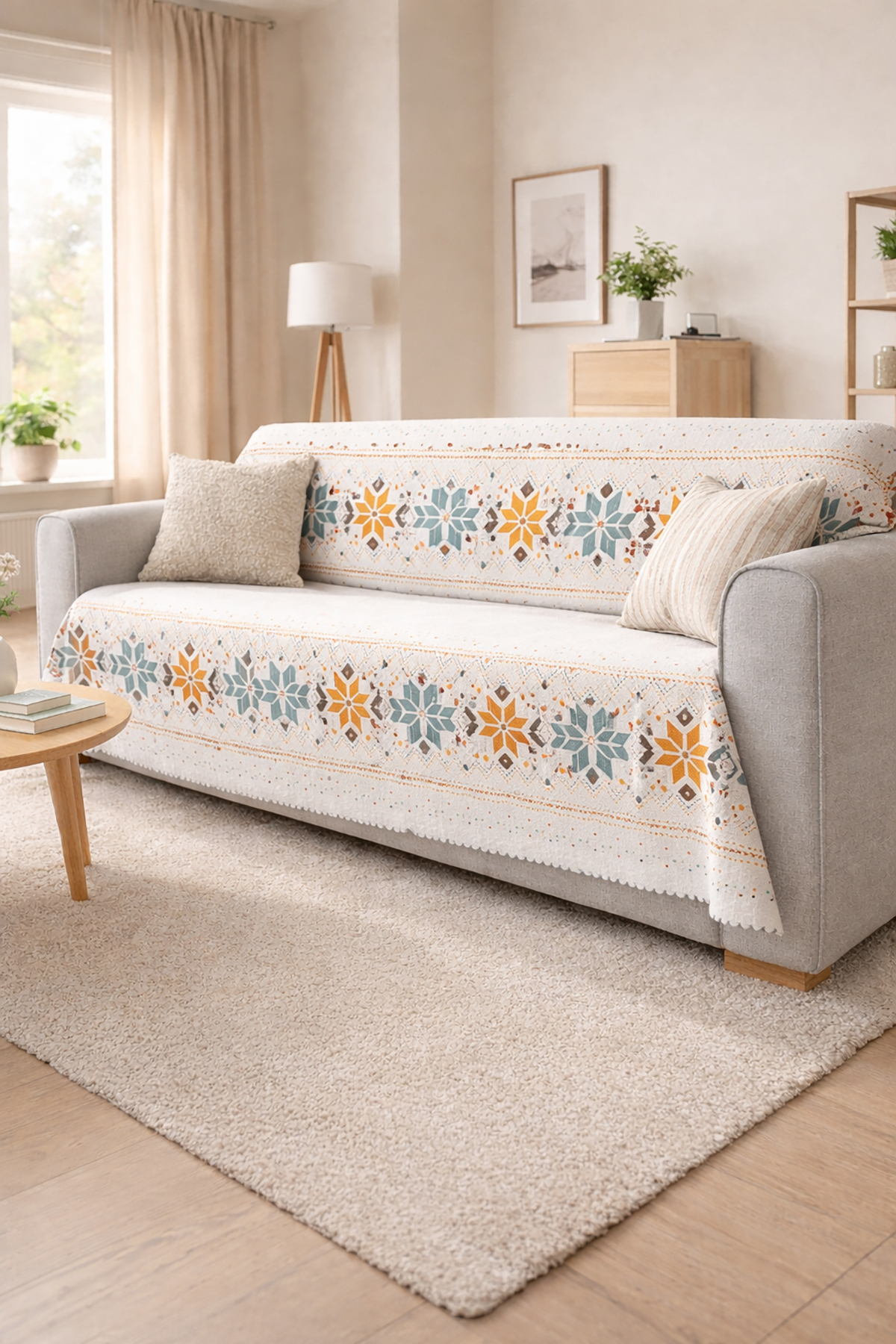 GECE MODA Yumuşak Tuşeli Dijital Koltuk Örtüsü Çok Amaçlı Koltuk Şalı Çekyat örtüsü Kaymaz Süngerli 165 X 215 - Görsel 2