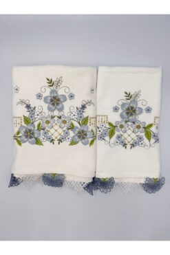 Şatilli Handmade İğne oyalı 3d Nakışlı kadife Analı-kızlı 50x90 yüz&30x50 mutfak havlu seti tül keseli