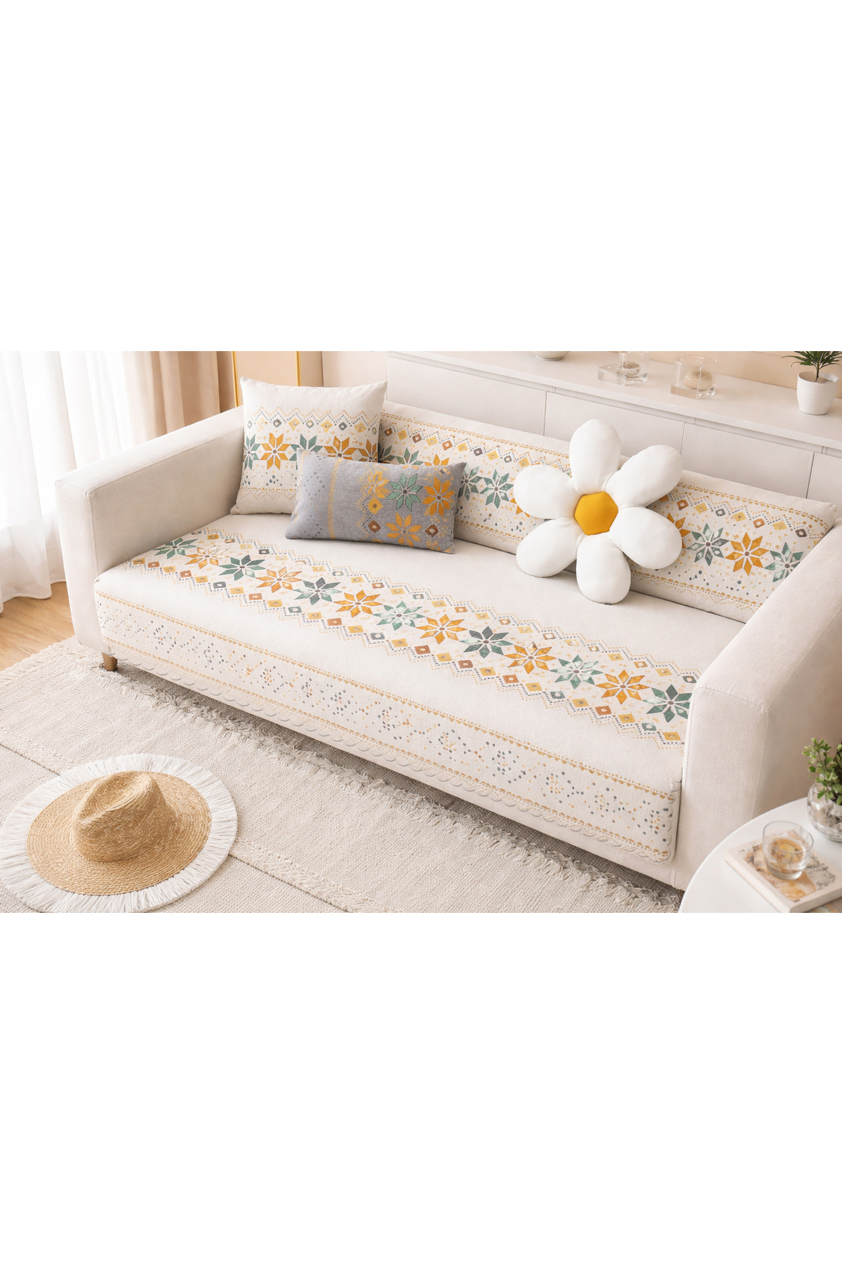 GECE MODA Yumuşak Tuşeli Dijital Koltuk Örtüsü Çok Amaçlı Koltuk Şalı Çekyat örtüsü Kaymaz Süngerli 165 X 215 - Görsel 3