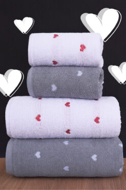 My Catherine 4'lü Banyo Havlu Seti Kalpli - Kalp Desenli Hamam Takımı