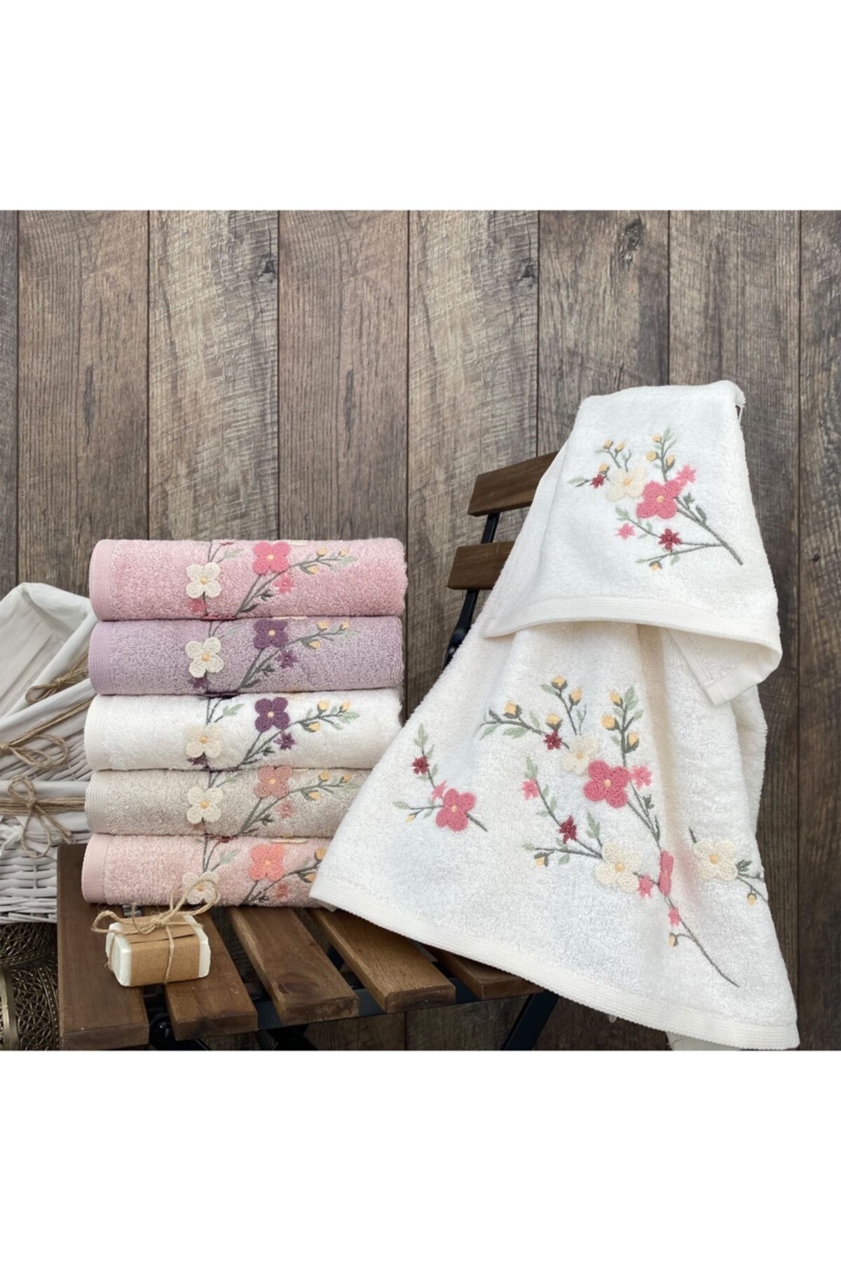 MARİBOR HOME Lavem - %70 Bambu %30 Pamuk 3d Nakışlı El Havlusu - 6'lı Set 50x90