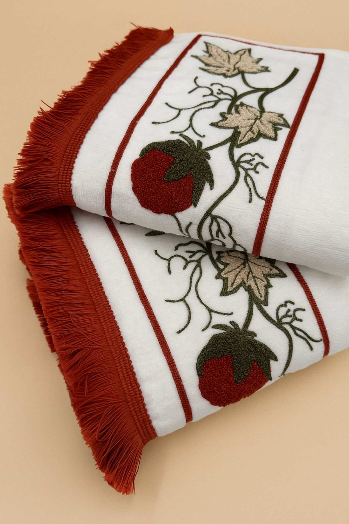 AYHANHOME Punch Nakışlı Saçaklı 2 Adet 50x90 El Yüz Havlu Seti