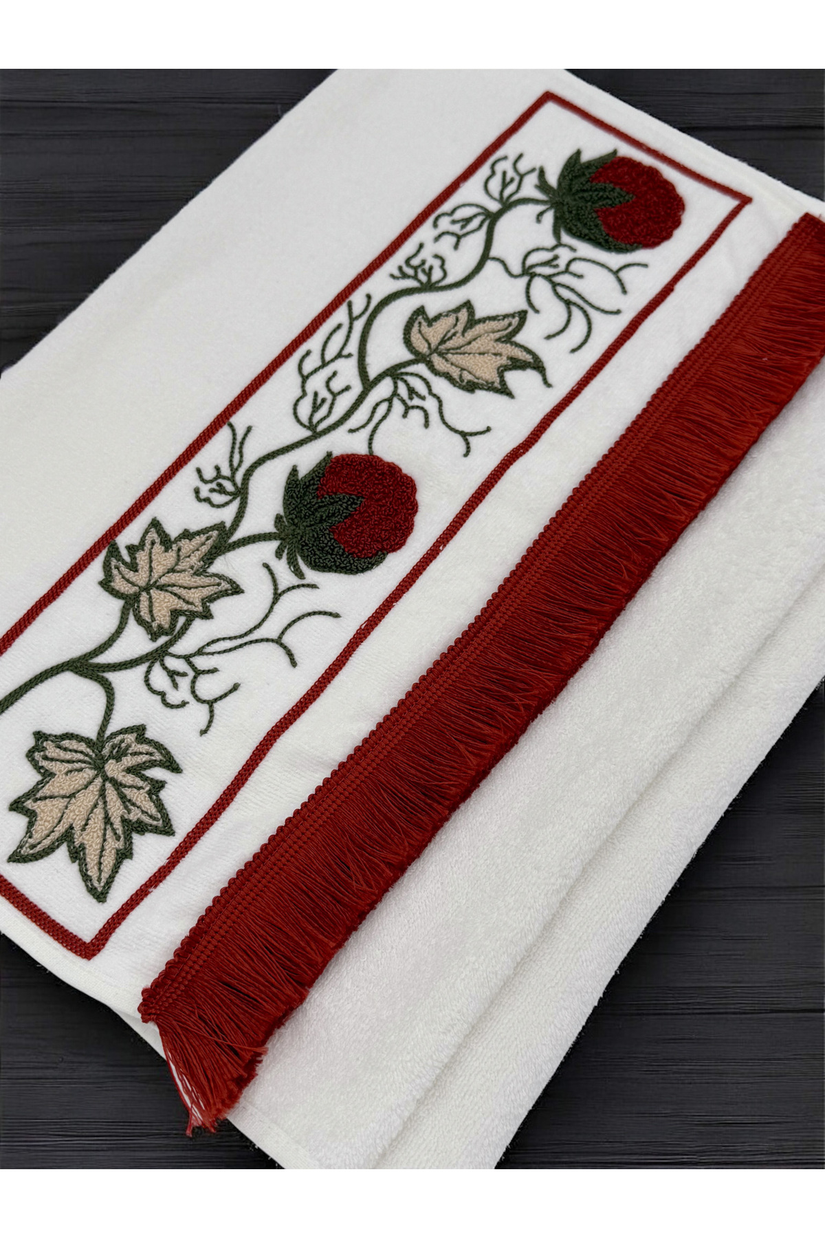 AYHANHOME Punch Nakışlı Saçaklı 2 Adet 50x90 El Yüz Havlu Seti - Görsel 2