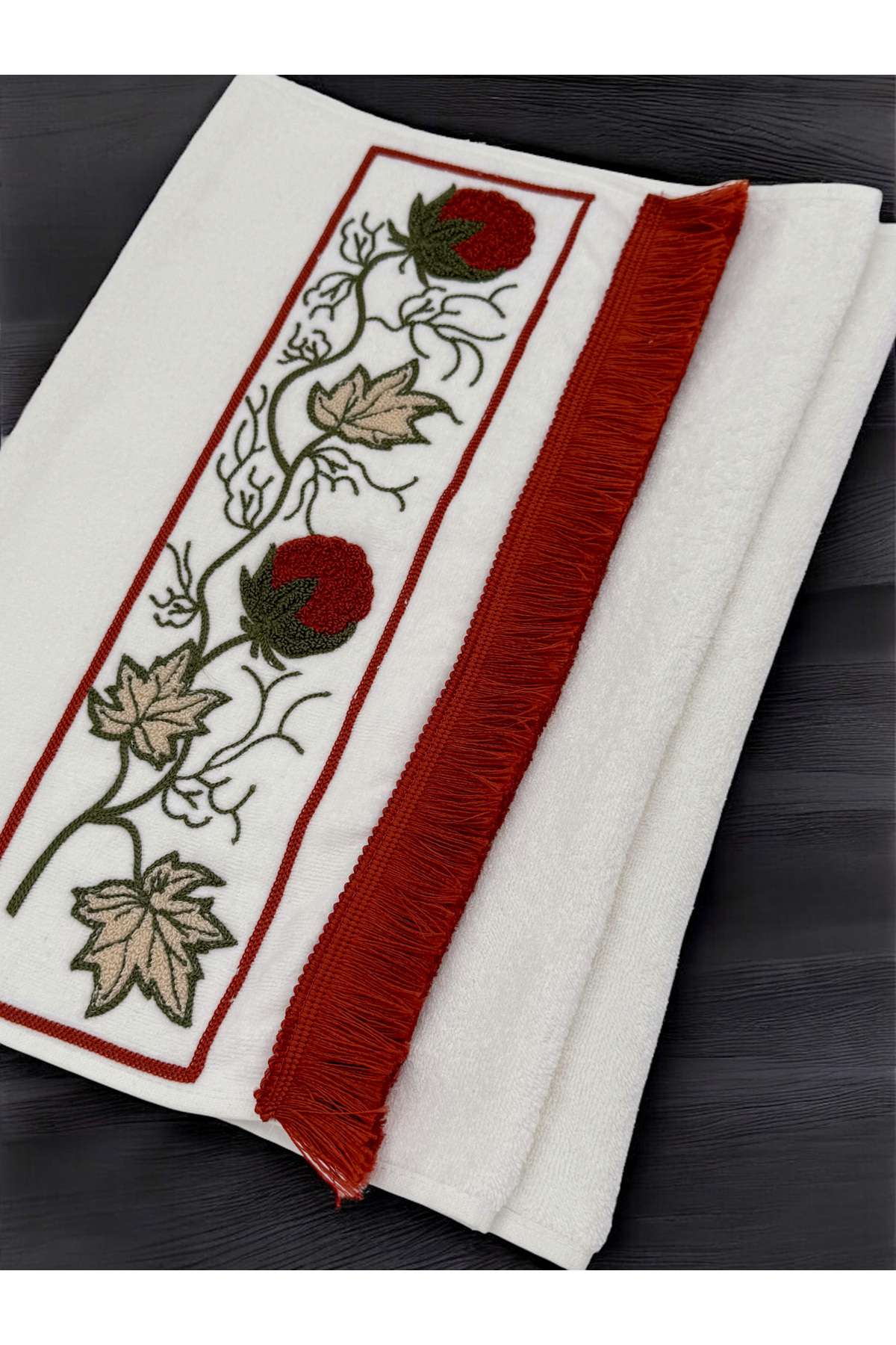 AYHANHOME Punch Nakışlı Saçaklı 2 Adet 50x90 El Yüz Havlu Seti - Görsel 3