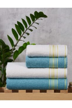 SARİNA renkli bir dünya Pırlanta Banyo Havlu Çeyiz ( 2 Adet El Yüz - Baş Havlusu-2 Adet Vücut - Banyo Havlusu )krem-yeşil