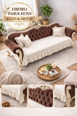 ÇIQRIK HOME Pamuk Keten Fırfırlı Koltuk Örtüsü Kaymaz, Yıkanabilir, Modern Şık Tasarım