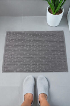 ihvan online Tuğla Desenli 2li Ayak Havlusu - 50x70 cm - Su Emici Banyo Paspası Seti - Koyu Gri