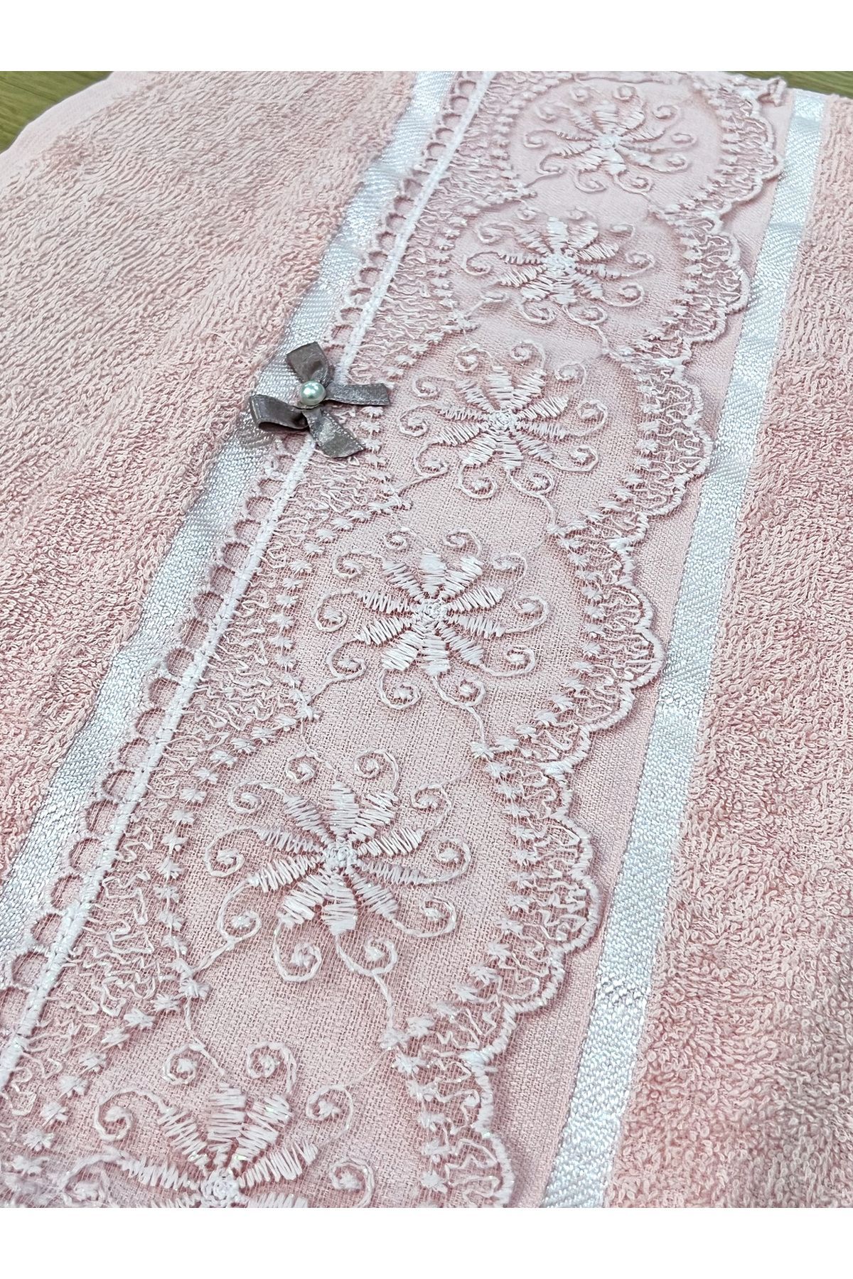 AYHANHOME 6 Adet %100 Pamuklu Güpürlü Fiyonklu Desenli 50x90 El Yüz Havlu Seti - Görsel 2