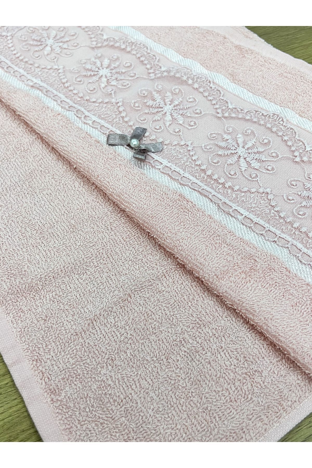 AYHANHOME 6 Adet %100 Pamuklu Güpürlü Fiyonklu Desenli 50x90 El Yüz Havlu Seti - Görsel 3