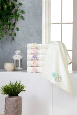 Fiesta Papatya Bambu 3 D Nakışlı El Yüz Havlusu 6 Adet 50x90 cm Kutulu