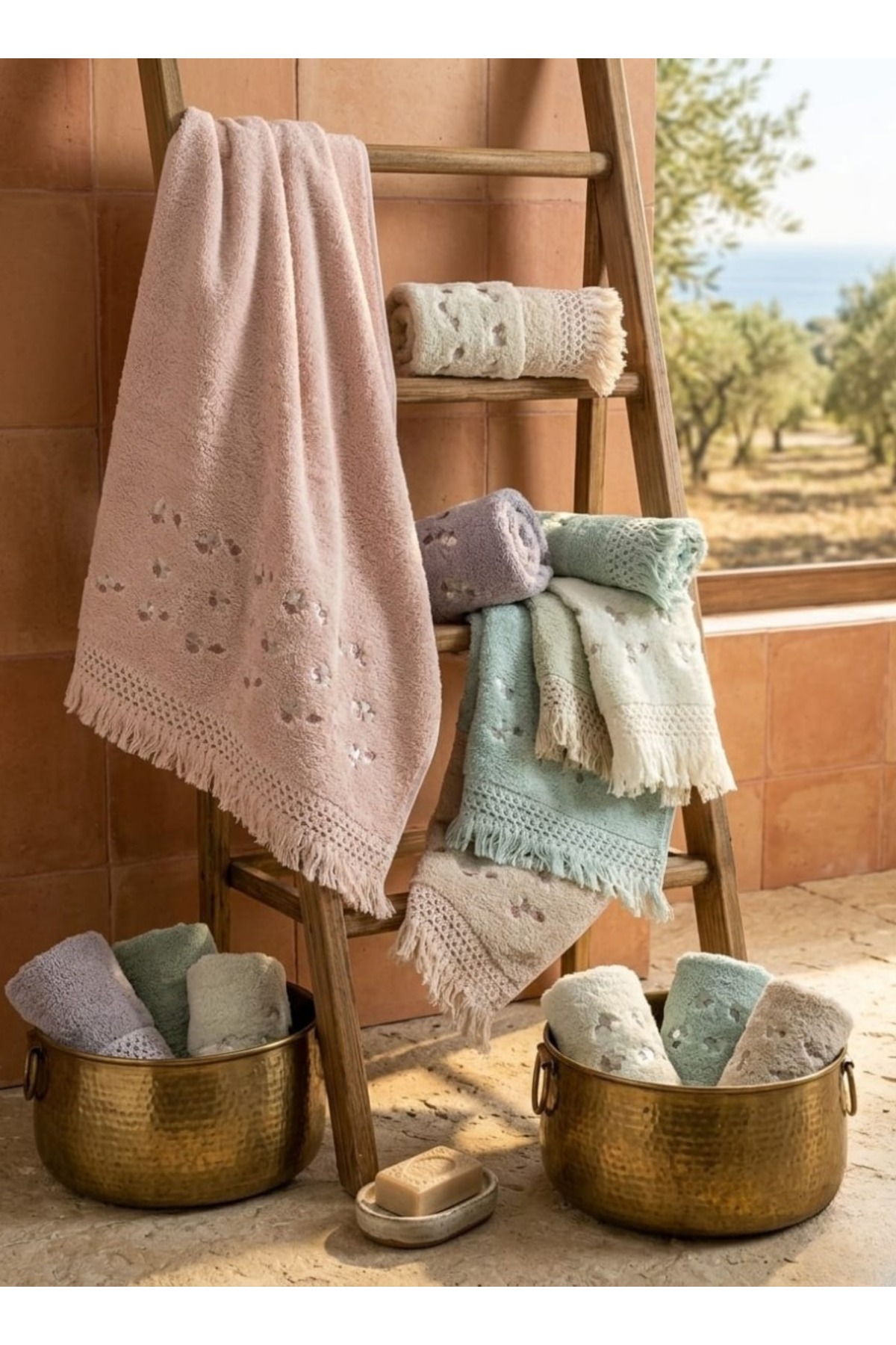 Durul Arguvan Analı Kızlı Havlu Seti 12 Li (6 Adet 50*90 + 6 Adet 30*50)