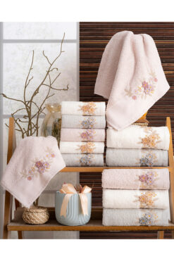 Hazangülü Buldan Üretimi Çeyizlik Nakışlı Eyşan Pamuk 6'lı El/Yüz Havlusu I 50x90