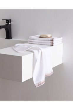 Madame Coco Topaze 4'lü Pamuklu El Havlusu - Beyaz/Bej - 30x45 cm