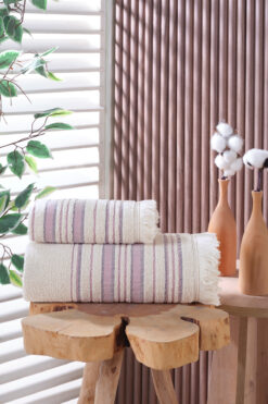 SARİNA renkli bir dünya Retro Saçak Detaylı Lila Banyo Havlu Takımı 50x90 70x140