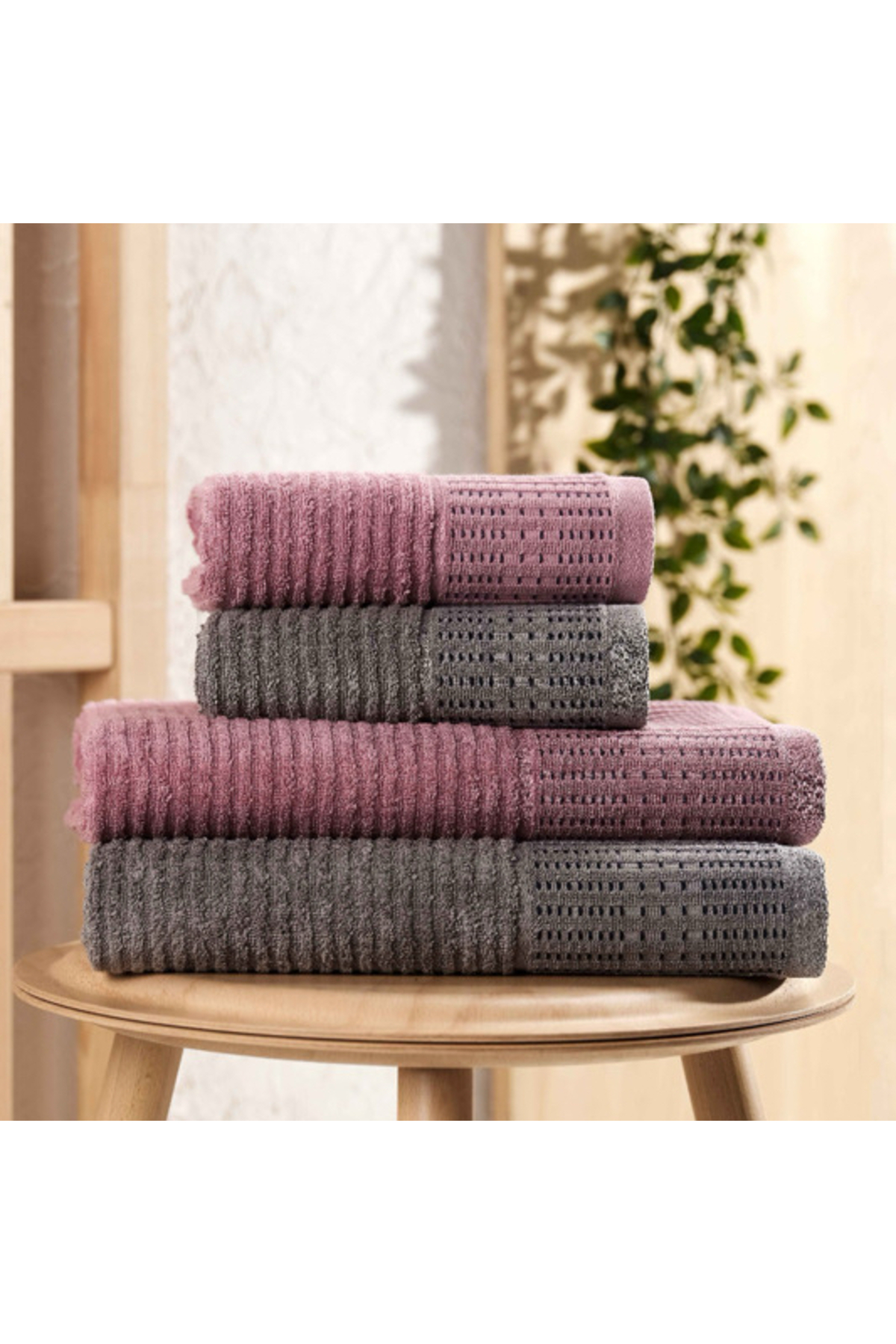 INTER Z 4'lü Set - Karaca - Antrasit / Mürdüm Battal Boy Hamam Havlu Seti