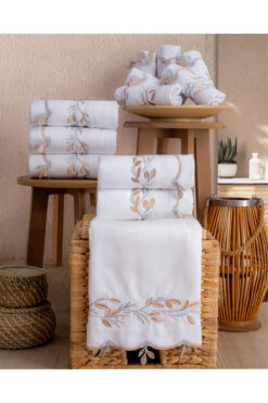 Hazangülü Buldan Üretimi Çeyizlik Rüya Kadife Beyaz 6'lı El/Yüz Havlusu I 50x90