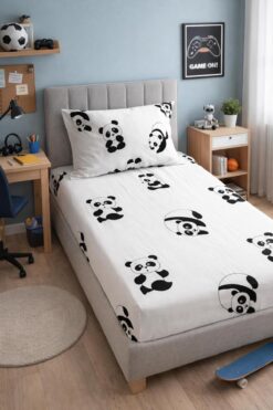 Eponj Home Tek Kişilik B&W Lastikli Çarşaf Seti Panda