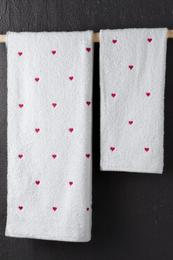 DNZGÜLCAN Kırmızı Kalpli Havlu Seti Hamam Seti – 50x90 ve 70x140 cm Banyo Havlu Takımı