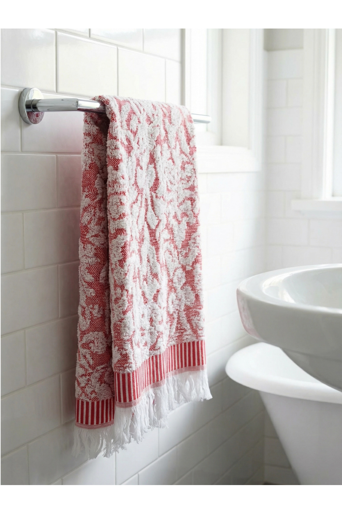 Bidoluraf Jakarlı Renkli El Yüz Havlusu %100 Pamuk 50x90 Cm- Turuncu