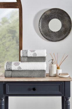 Özdilek Phlox Bambu Havlu Seti Antrasit - Beyaz