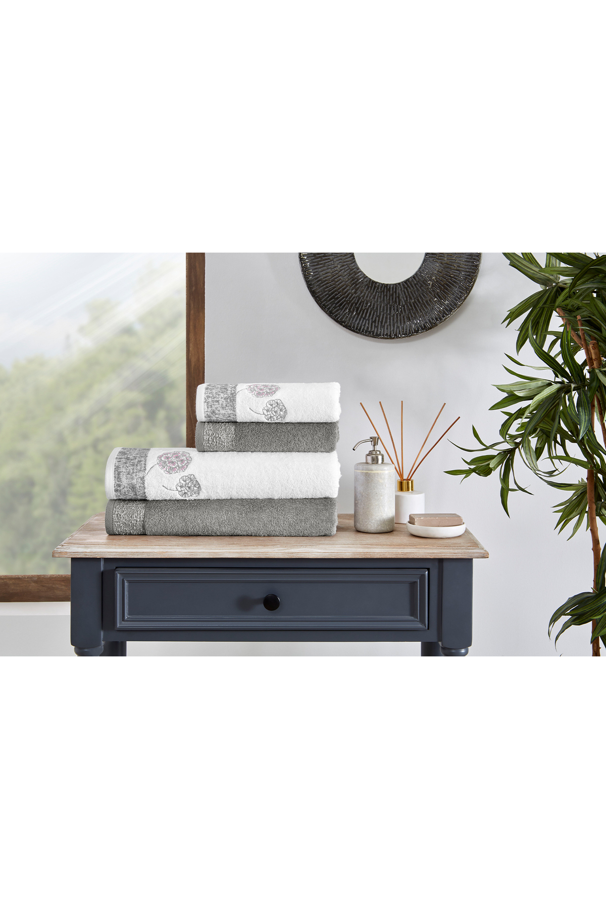 Özdilek Phlox Bambu Havlu Seti Antrasit - Beyaz - Görsel 2