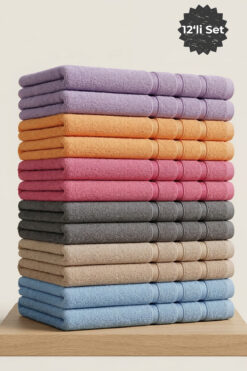 Virdis Home Myra Pamuklu El Yüz Havlusu Seti 12’li Yumuşak Emici Banyo Mutfak Spor ve Otel | 50x90cm