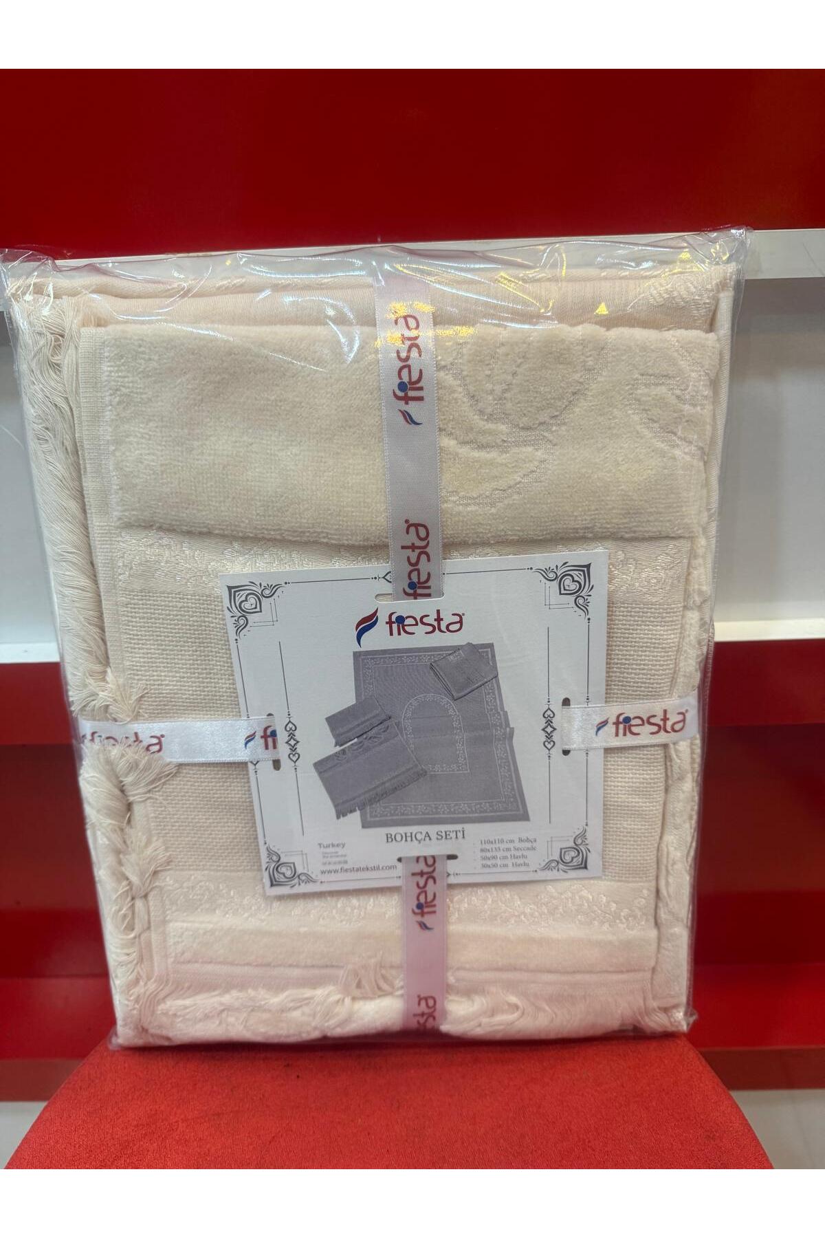 HİKMET 4 LÜ HAVLU BOHÇA SECCADE PREMİUM KALİTE HEDİYELİK ÇEYİZLİK BOHÇALIK ETAMİN SET - Görsel 3