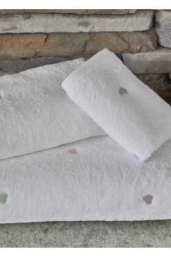 Dantela Kod-9950 Pamuk Nakışlı 3 Parça Banyo Havlu Seti - Beyaz