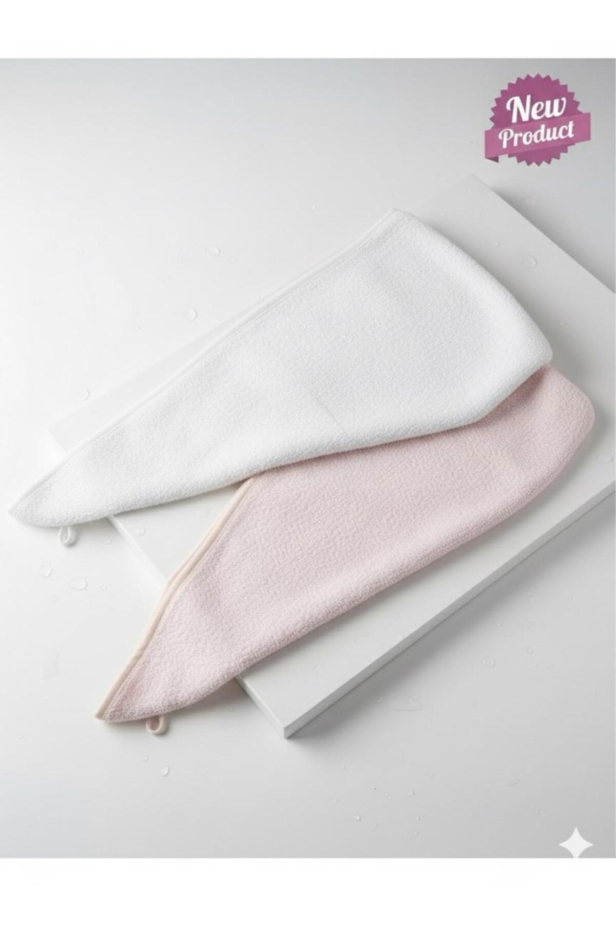 Fronte Home Saç Havlusu Saç Bonesi 2 Lİ SET %100 Pamuk Banyo ,Havuz ve Deniz Sonrası Kurulama PEMBE / EKRU