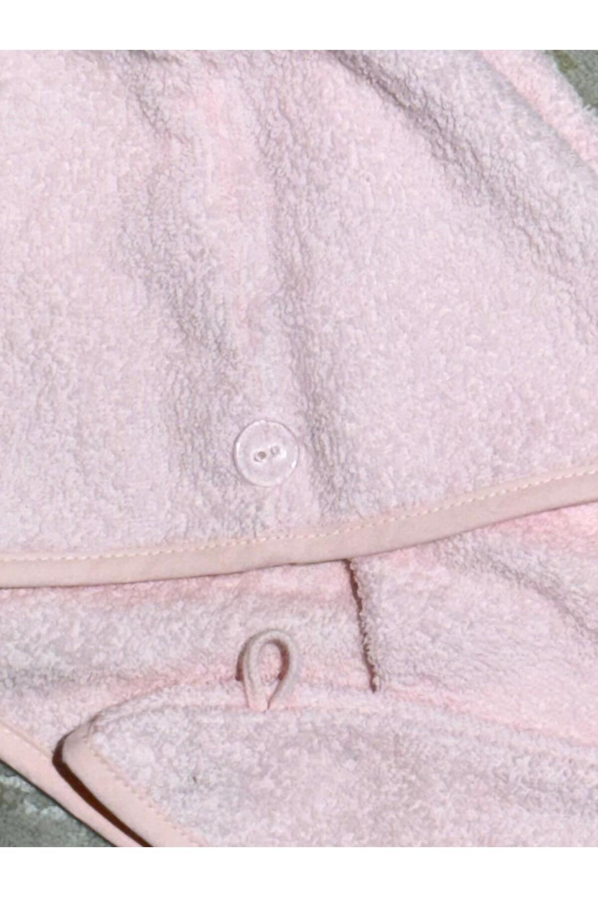 Fronte Home Saç Havlusu Saç Bonesi 2 Lİ SET %100 Pamuk Banyo ,Havuz ve Deniz Sonrası Kurulama PEMBE / EKRU - Görsel 3